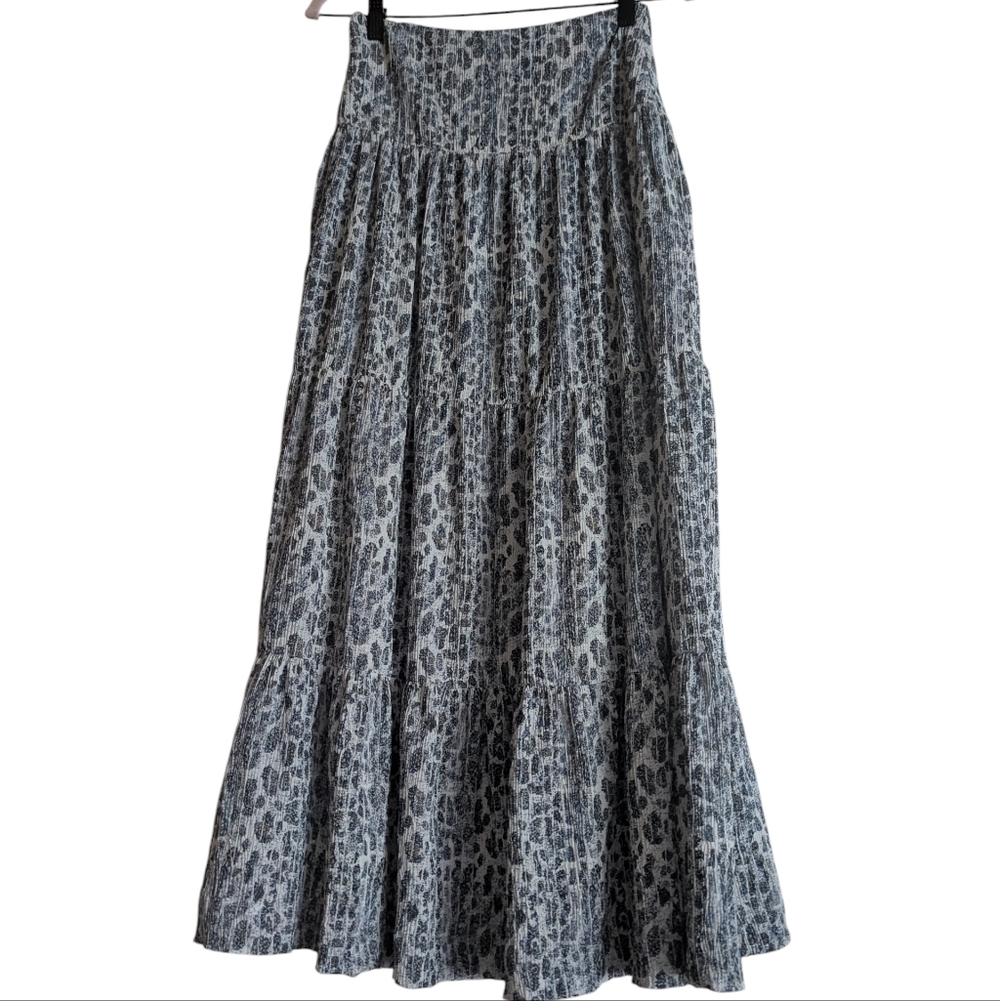 PRAIRIE Green Leopard Print Maxi Skirt